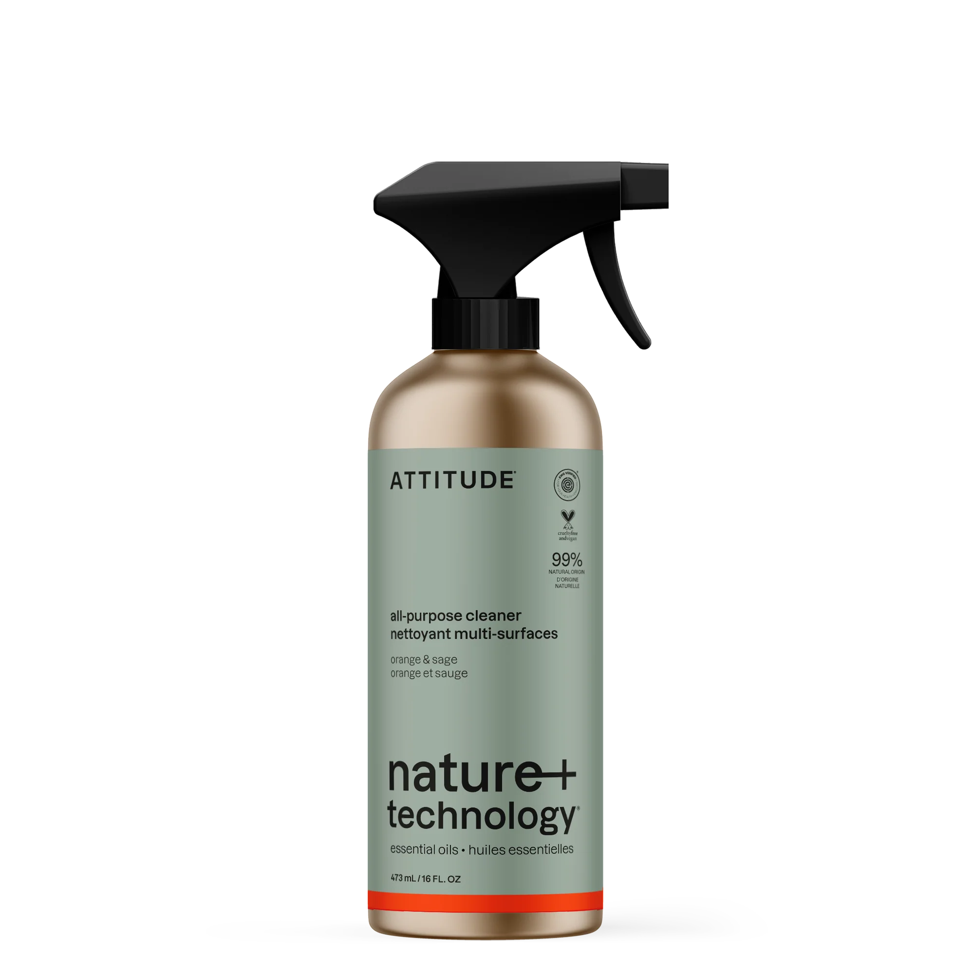 Nettoyant multi surfaces - huiles essentielles - Sauge et orange - Aluminium - 473 mL